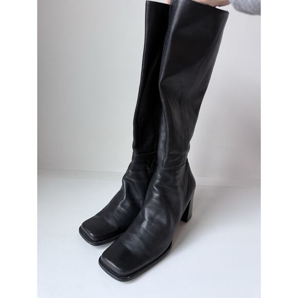 St John’s Bay Womens Knee High Boots Size 8.5 M Black 100% Leather Square Toe - Picture 2 of 11